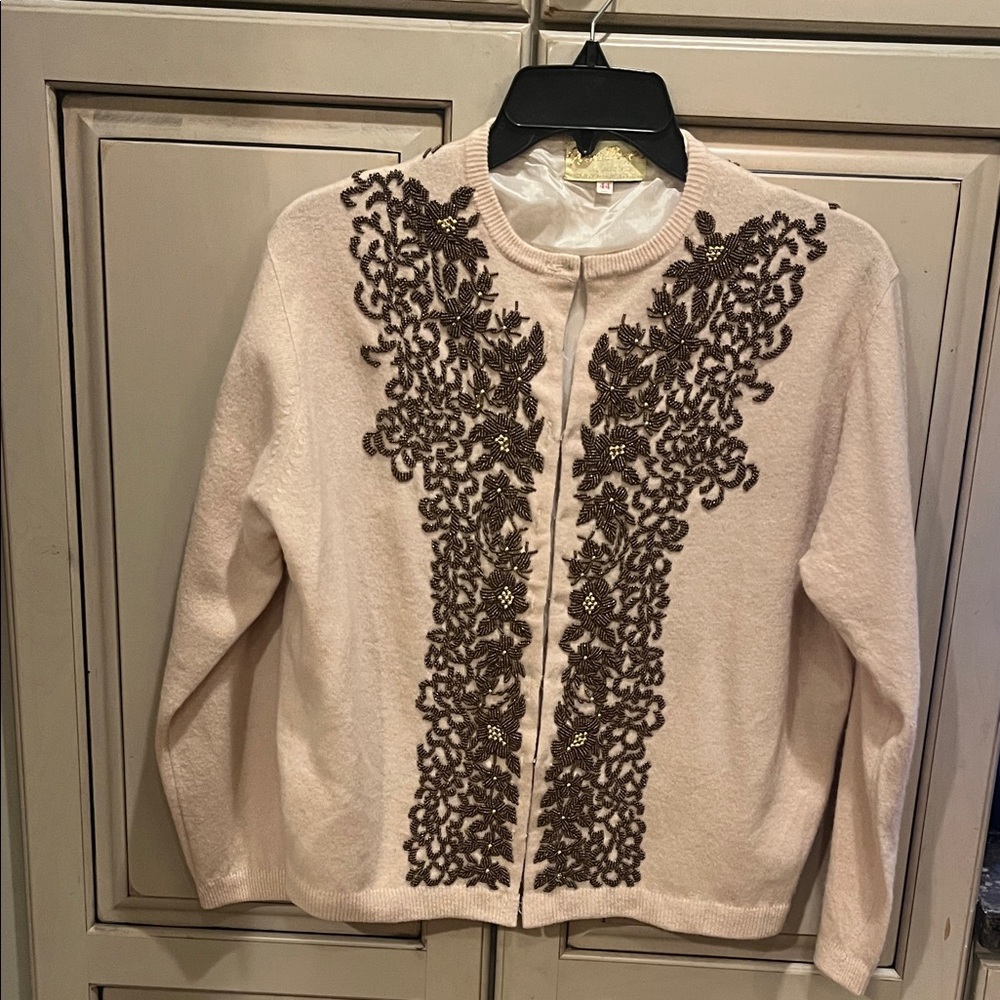 Nine dragons Vintage Cream Cardigan with Brown Embroidery